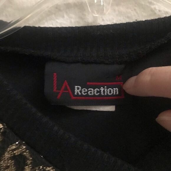 Vintage Retro boho gold metallic & black V-neck 3/4 sleeve blouse M - Picture 8 of 10